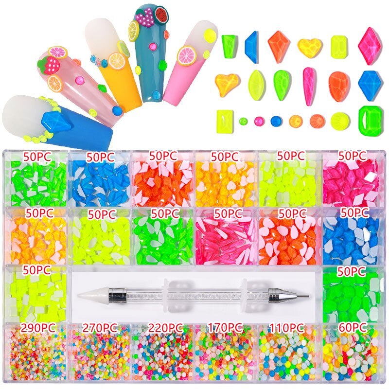 3100PCS/Boxed Luxury Rhinestone Nail Art Jewelry Set Glass Nail Crystals Box