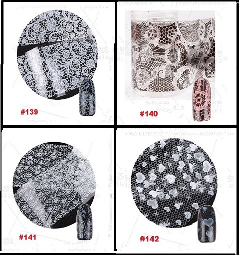 16 – 32 Sheets Black/White Lace Nail Art Wraps Transfer Foil Nail Art Decor