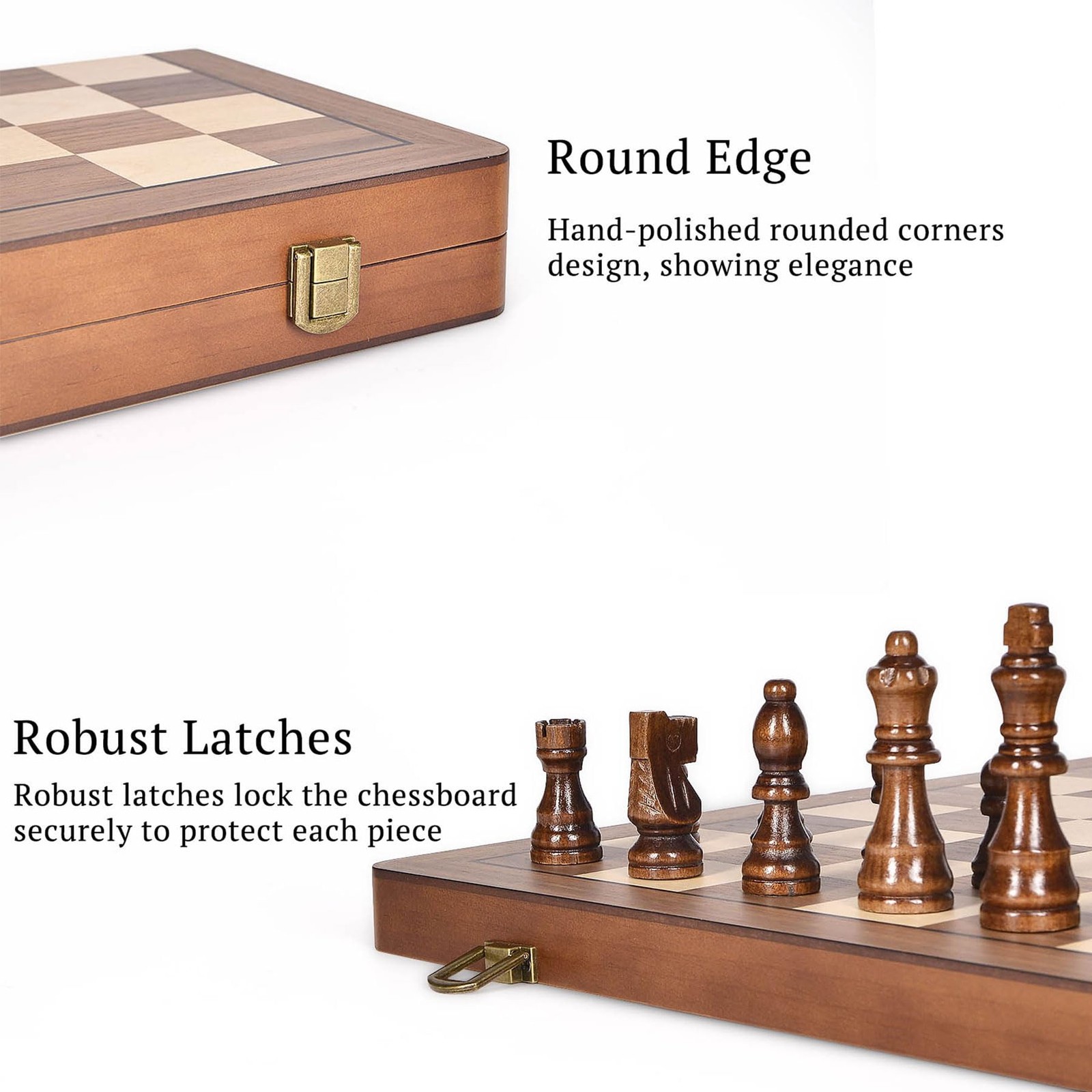 ELONGDI 15″ Wooden Chess Set with Magnetic 15.4 x x 0.95 inches, Walnut