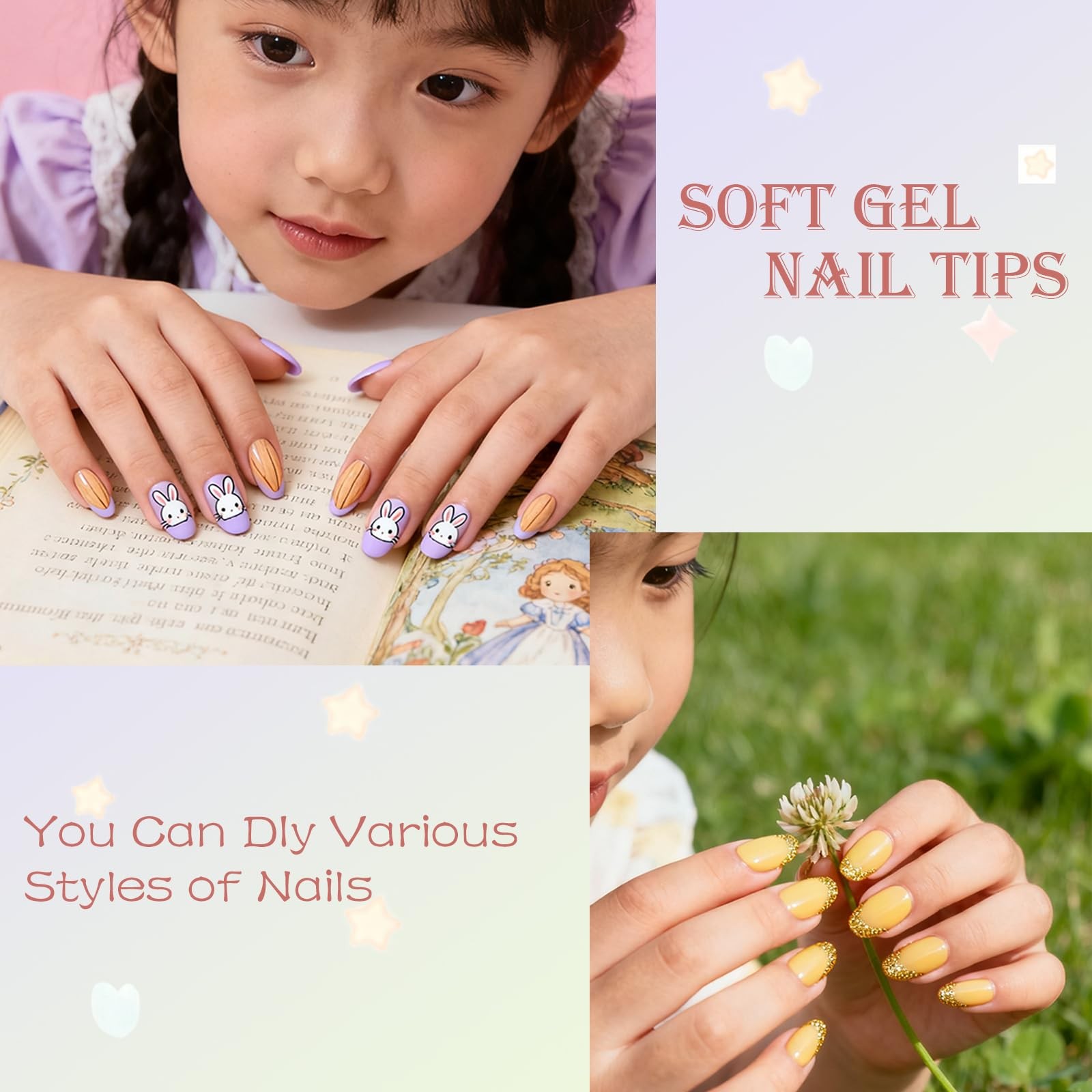 Extra Short Almond Kid Nail Tips,360Pcs Soft Gel Nail Tips Pre-Shaped Press O…