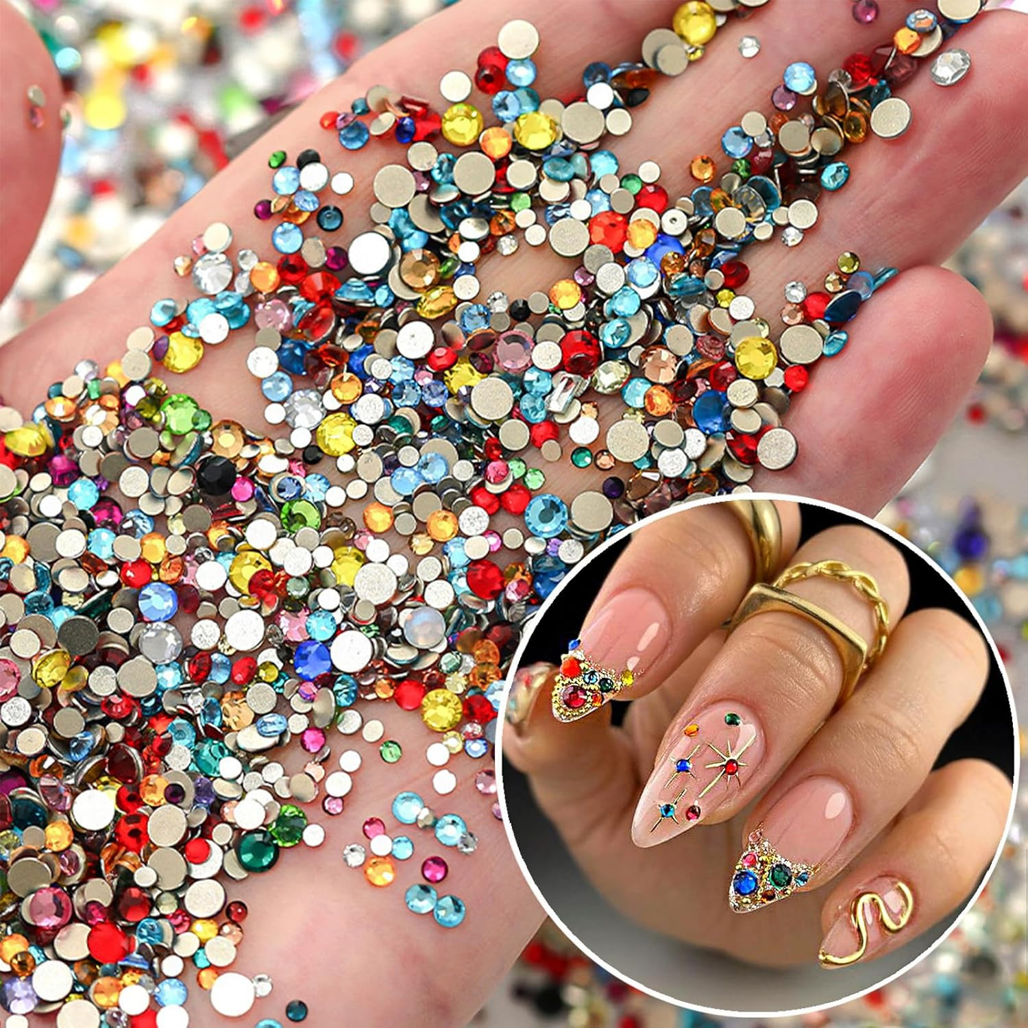 1140Pcs Colorful Rhinestones Nail Art Charms Sparkling Flatback Nail Rhinestones