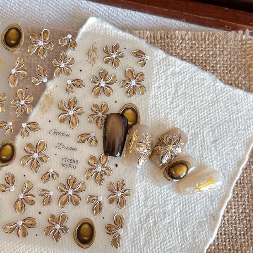 2 Sheets Fall Flower Nail Stickers for Nails Art 5D Brown Polka Dot fall flower