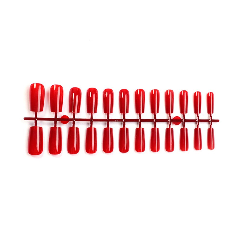 24pcs-Deep Red Press On Nails, Extra Long Square Shiny Acrylic False Nails