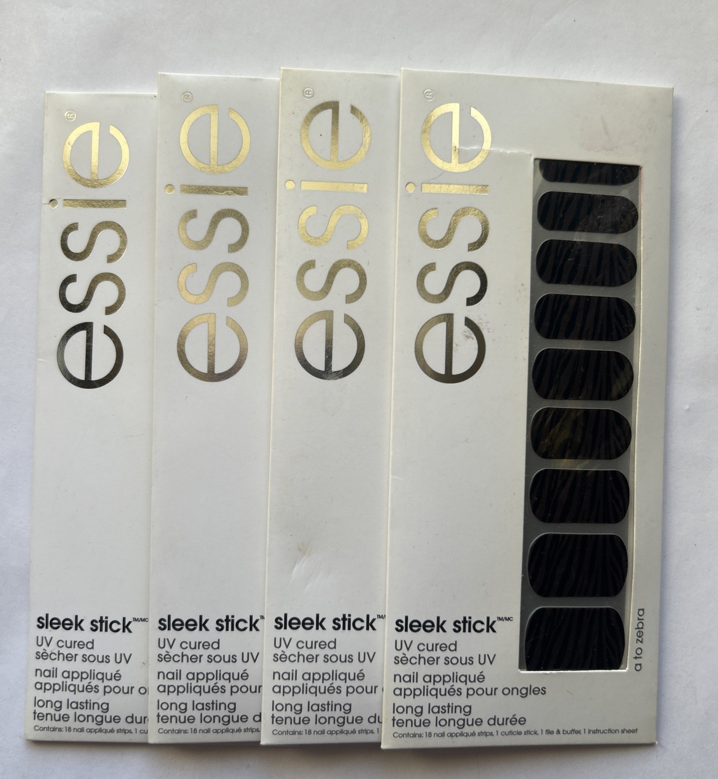 Essie Sleek Stick UV Cured Nail Appliques – a to zebra print Brown/Black ~ 4x’s