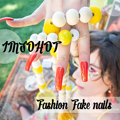 Coffin Press on Nails Medium Blue Gradient Fake Nails Glossy Sky Cloud False