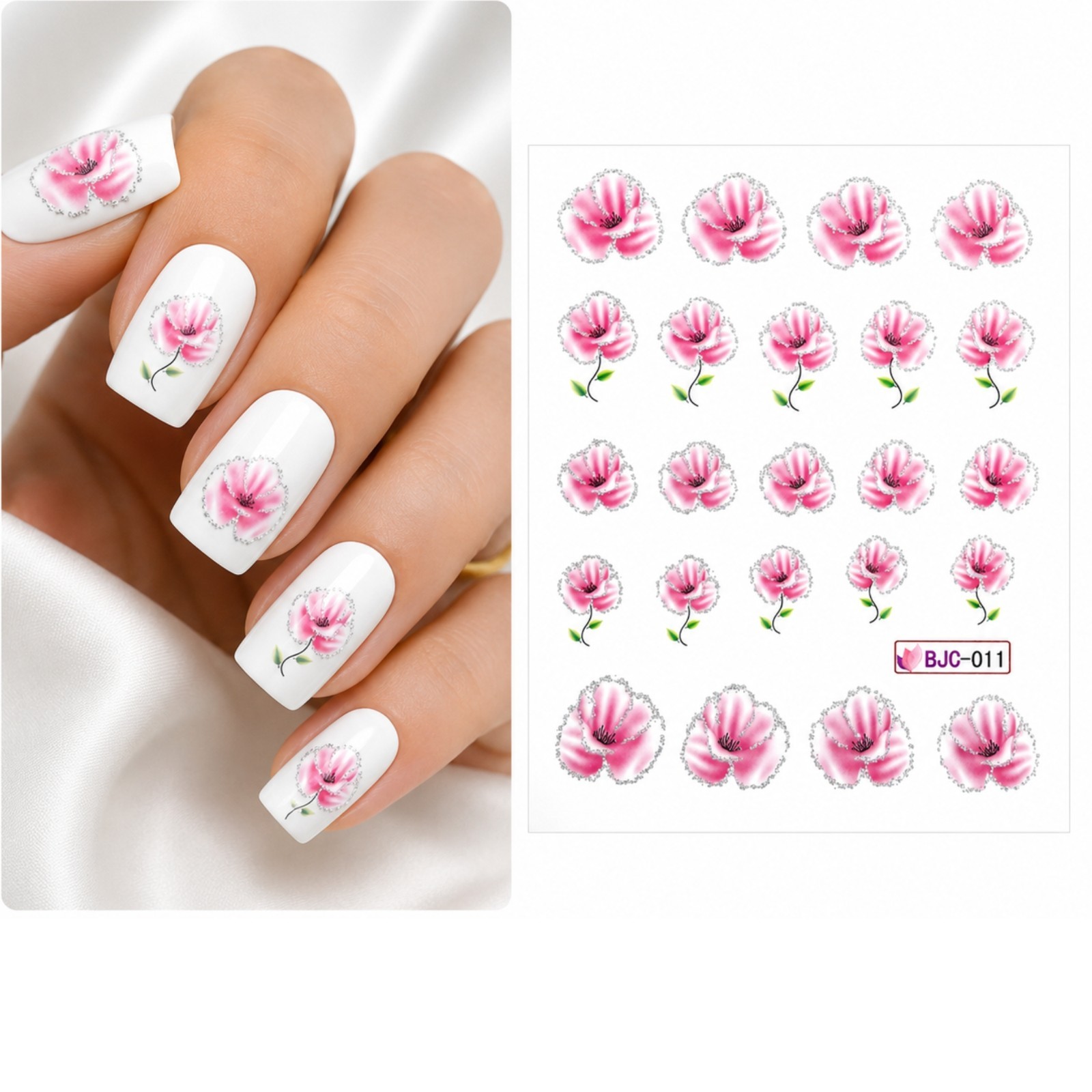 Flower Nail Stickers Garden Blossom Water Decals Elegant Decoration Beauty Art