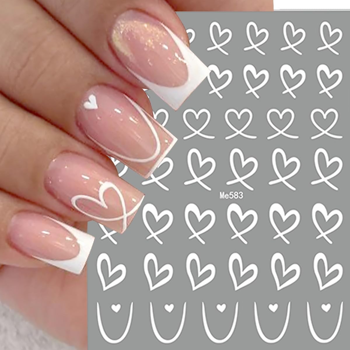 6 Sheets Valentines Nail Stickers for Nail Art Laser Colorful Heart Nail Decals