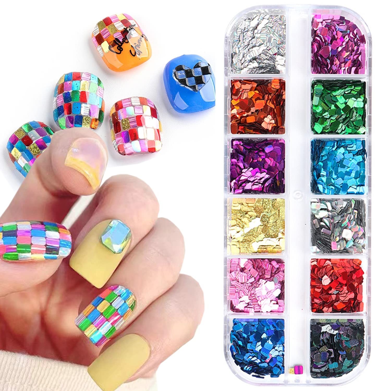 Square Glitter Nail Art Sequins, 12 Colors Rectangle Glitters Flakes Design, …