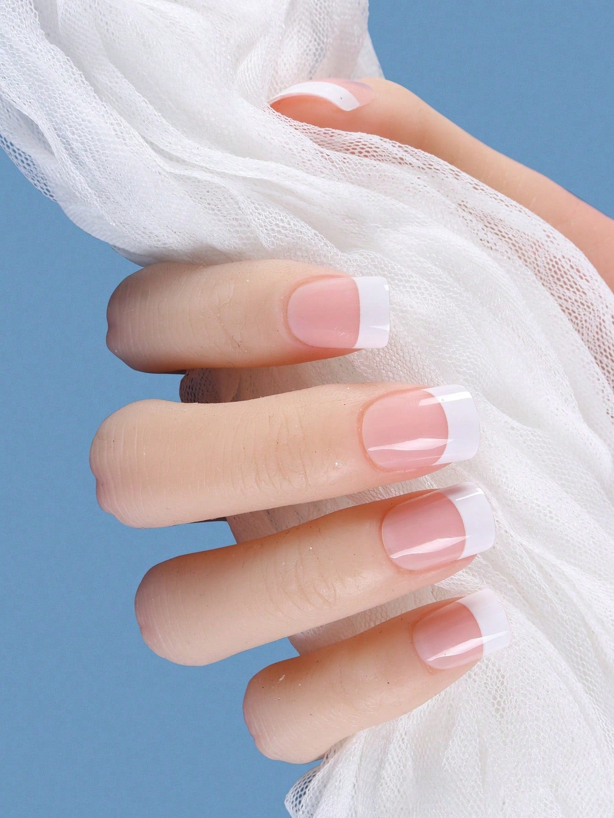 24pcs Casual Short Square French Style Fake Nail False Nails Press On Nails Glue