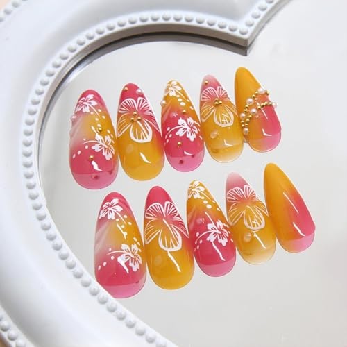 Flower Press on Nails Medium Almond Handmade Fake Nails 1 Fl Oz (Pack of 24) 8
