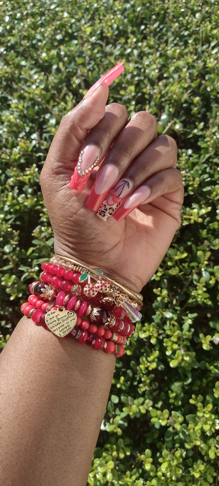 Red Cherry & Animal Print Press On Nail Set With Glue Included