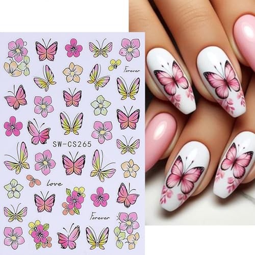 4 Sheets Flowers Butterfly Nail Art Stickers 3D Self Flowers and Butterfly