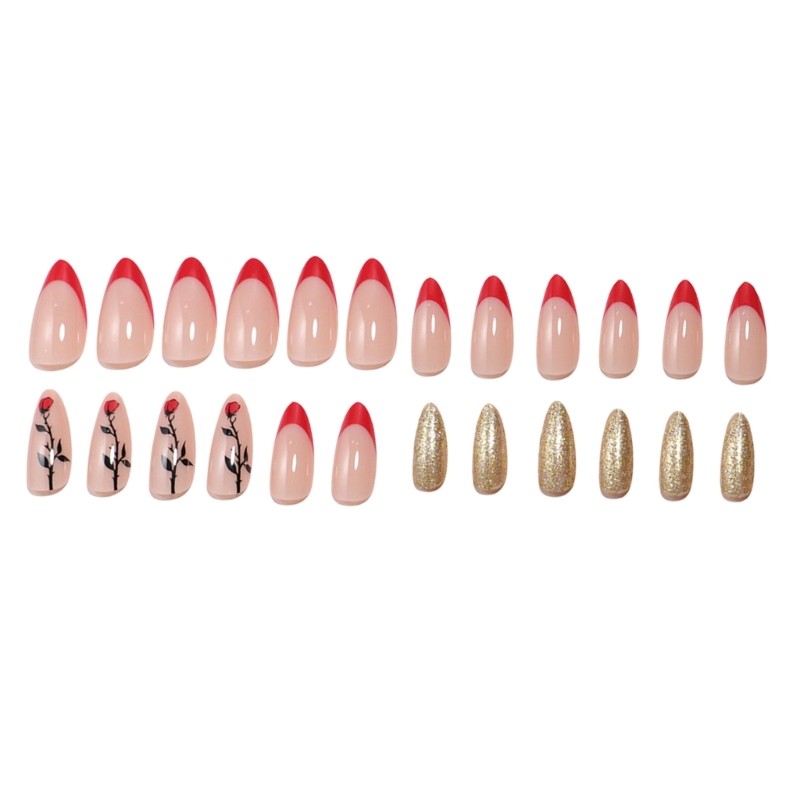 24Pcs Valentines Day Press On Nail Medium Almond French Tips for Any Occasion