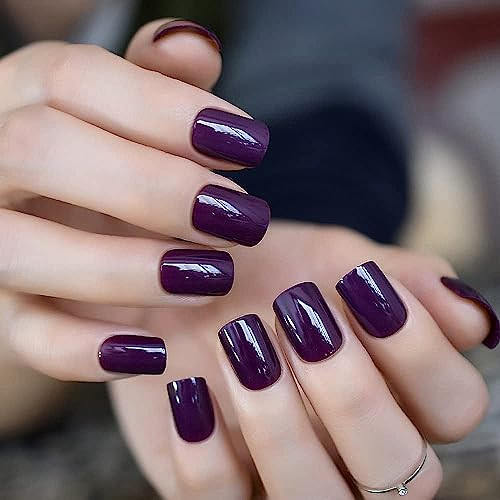 Press on Nails – Dark Purple Pure Color False Nails | UV Full Cover Finish 100C