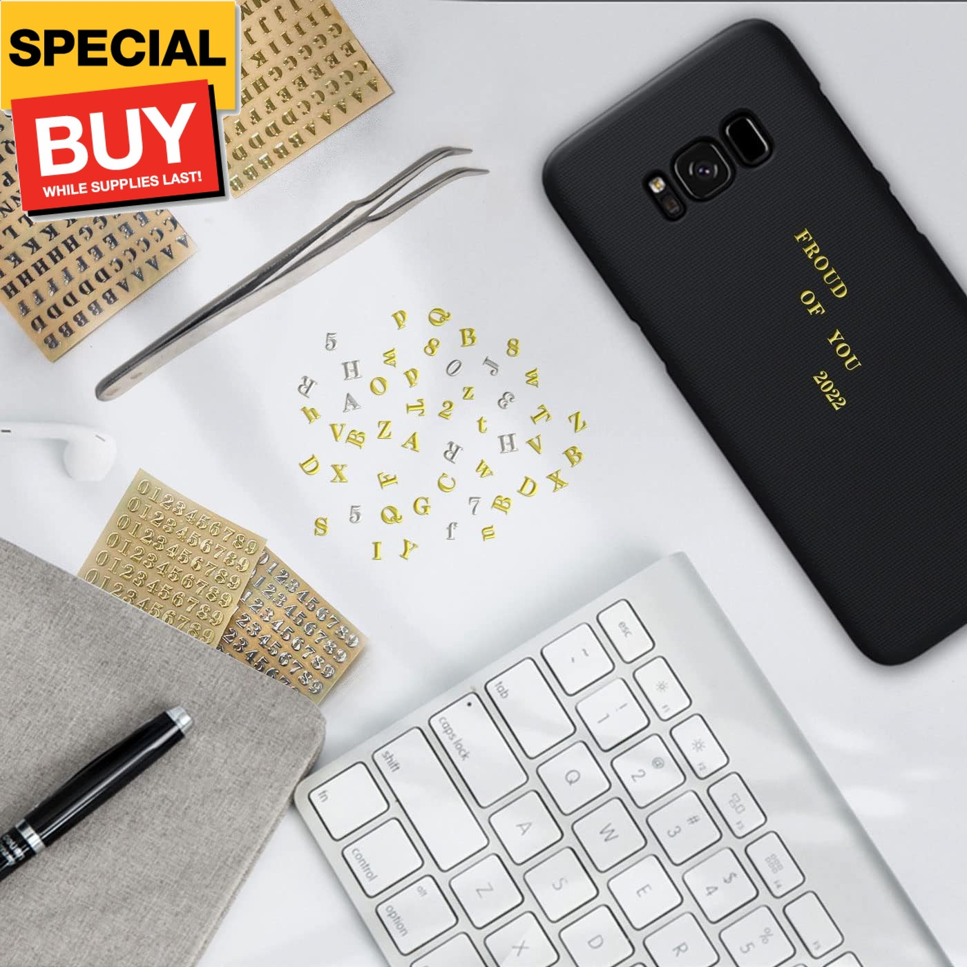 18 Sheets Mini Gold/Silver Letter Stickers for Nail Art, Epoxy Resin Crafts, Gli