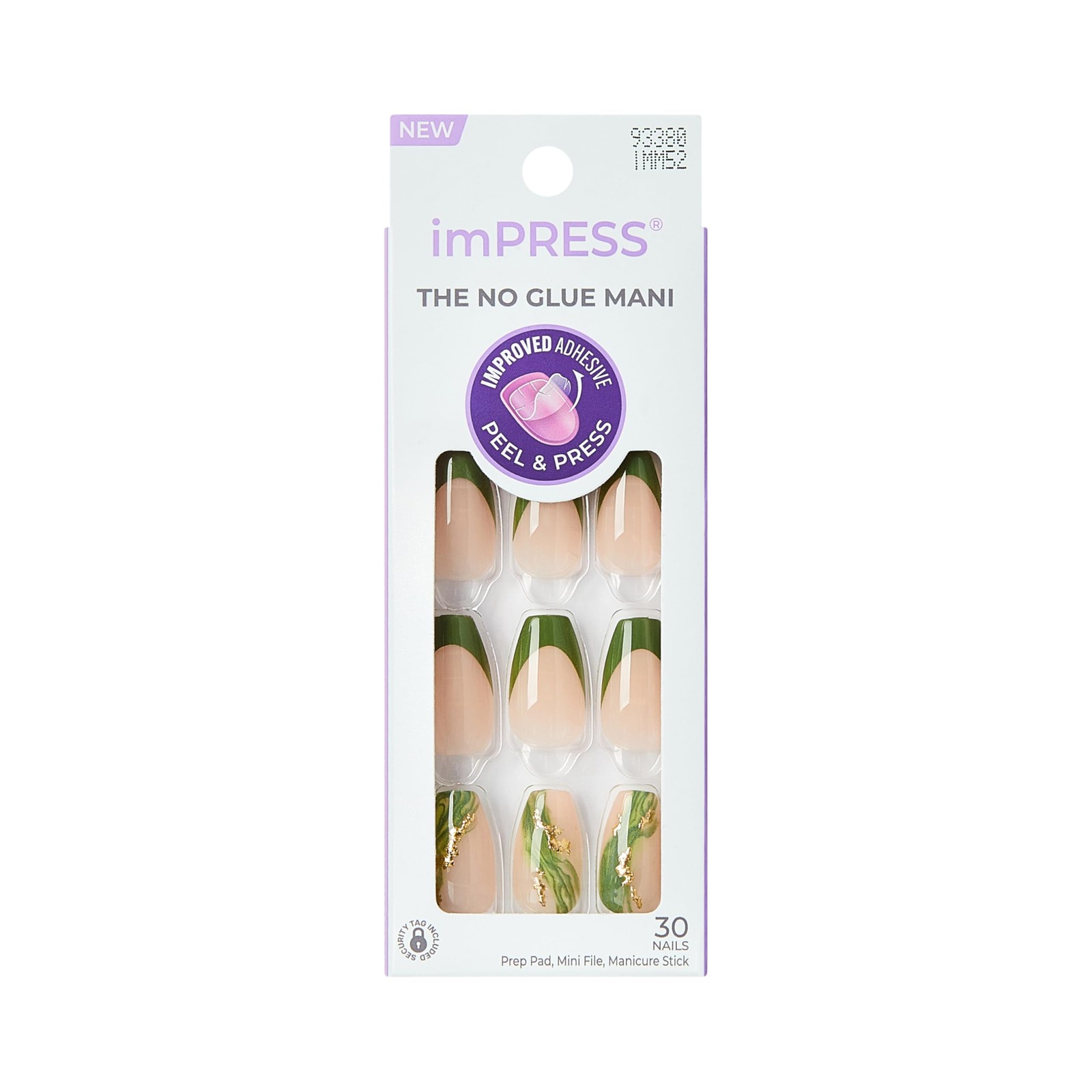 Kiss Impress No Glue Mani Press On Nails, Design, Medium, Neutral/green