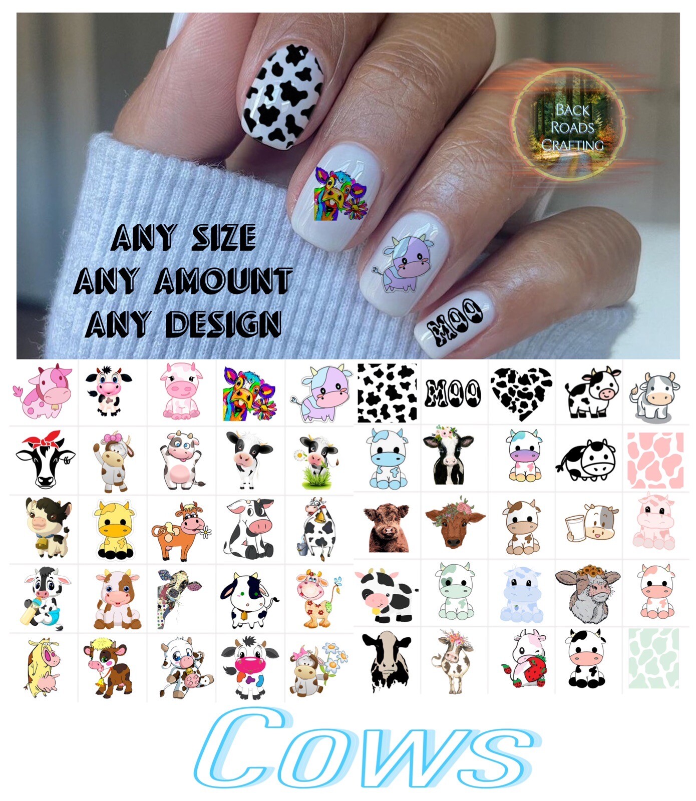 Cows Waterslide Nail Decals Set Of 50 Instructions & Bonus