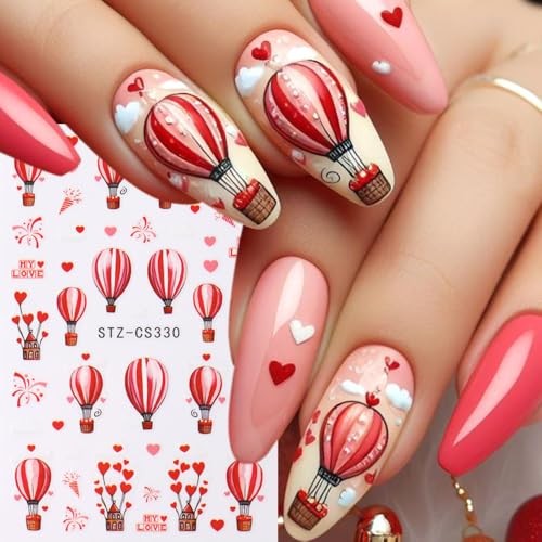 Valentine’s Day Nail Art Stickers Red Heart Nail Decals with Rose style6