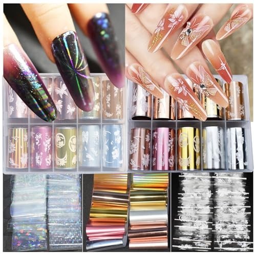 30 Rolls Nail Art Foils Set – Holographic, Metallic & Floral Transfer Stickers 3