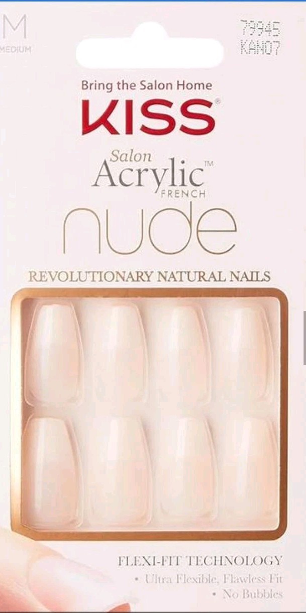 KISS Salon Acrylic French Nail Manicure Set, Medium Length, Nude, Square, Kit