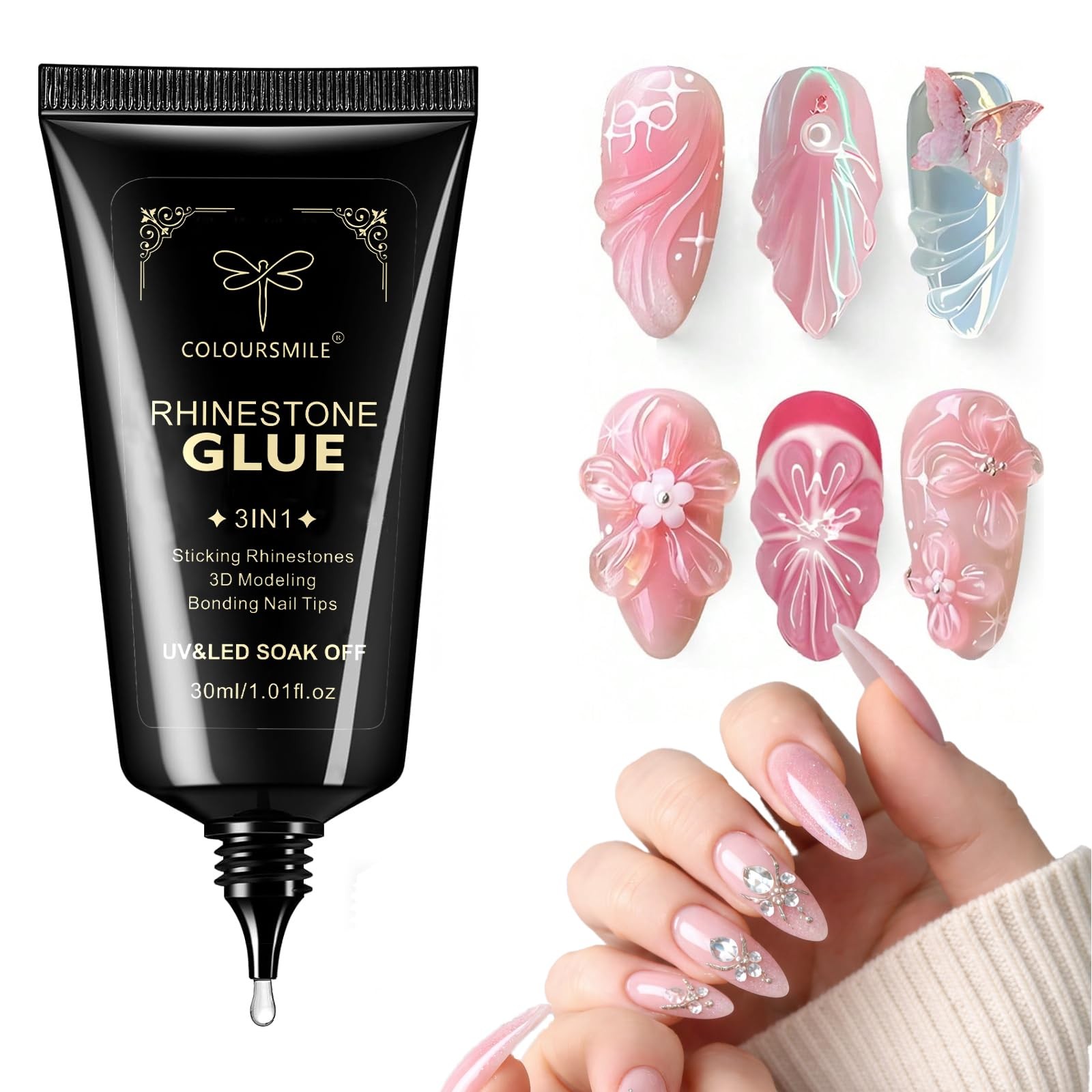 COLOURSMILE 30ML Super Strong 3D Nail Rhinestone Glue – UV/LED Lamp Clear