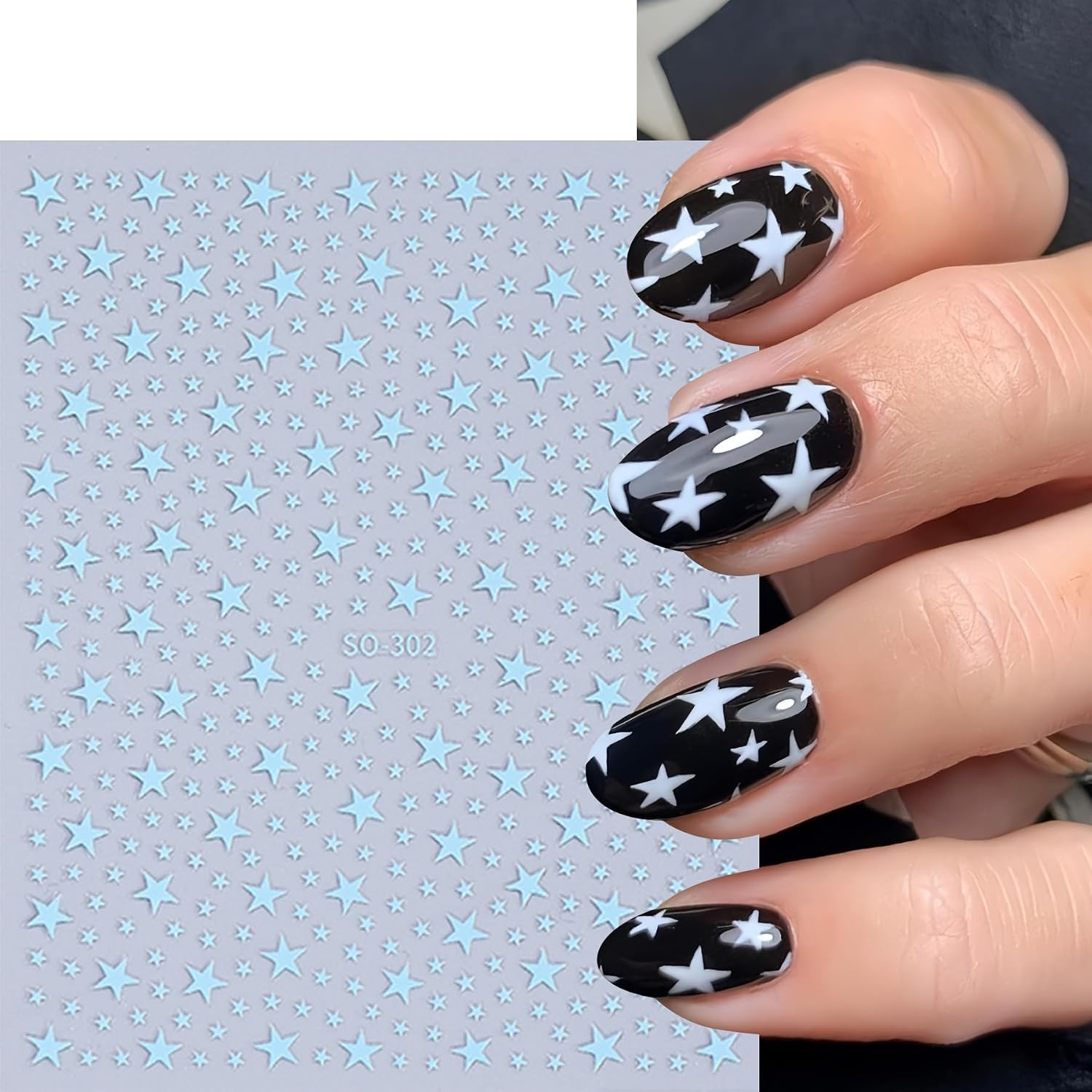 8 Sheets Star Nail Stickers 3D Self-Adhesive Celestial Nail Decals 8 Colors Mini