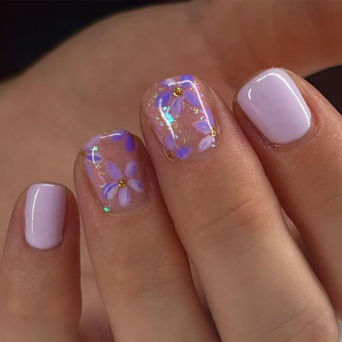 24 Pcs Mauve Press On Nails Short Square,Spring Flowers Fake Nails Press ons …