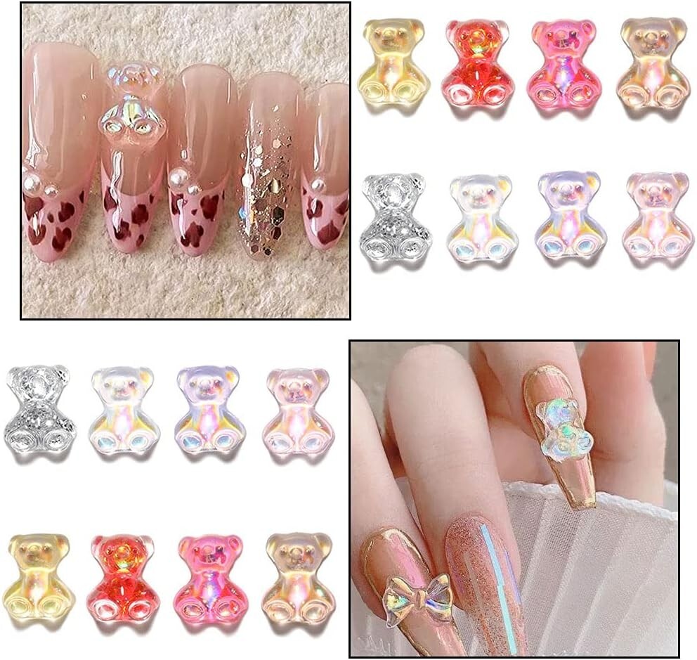 32 Pieces 3D Resin Bear Nail Art Decoration Cute Bear Resin Crystal Nail Polish
