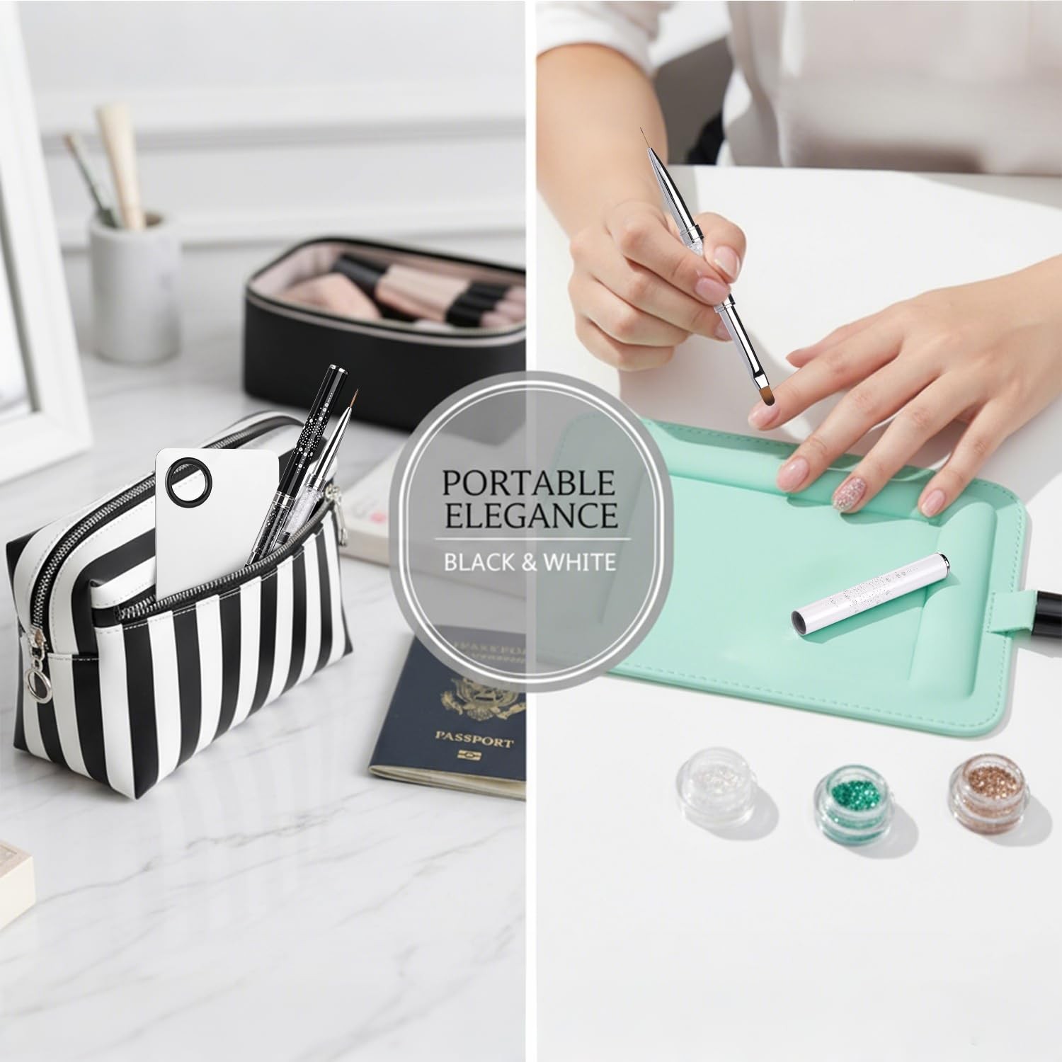 Double Ended Nail Builder Brush and Palette Set,French Tip Brushes Hard ,Flat…