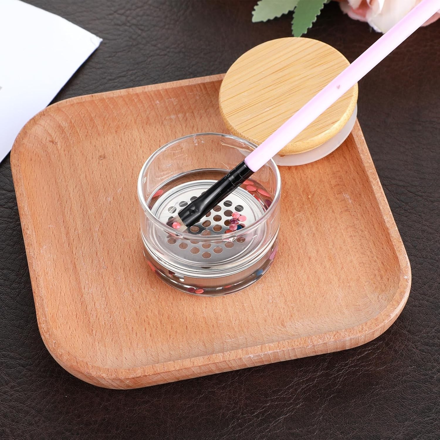 Nail Brush Cleaning Cup with Mesh Filter & Lid – Acrylic Dappen Dish for Tools
