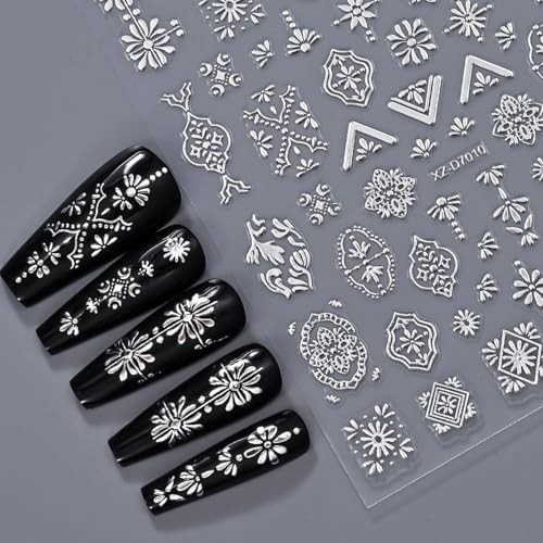 12 Sheets Silver Nail Art Stickers, 3D Self-Adhesive Bronzing Sun Moon Style25