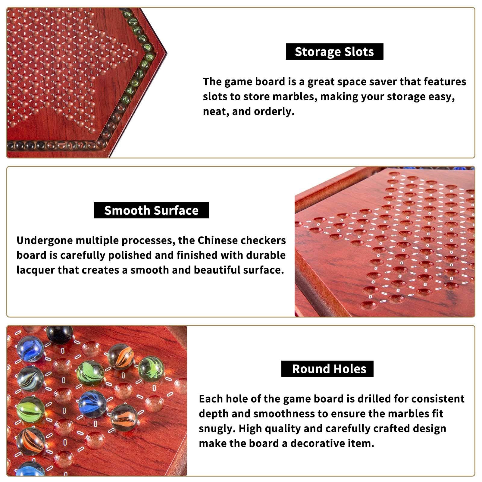 AMEROUS 13.6 inches Wooden Chinese Checkers 13.58 x 12 x 0.75 inch, Brown