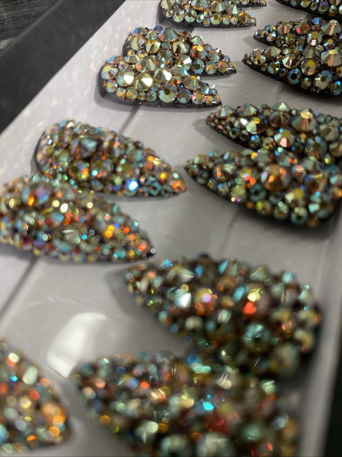 Press On Nails Handmade 24 Med Stiletto Ab Fire Crystal Nails Gel / Gel Polish