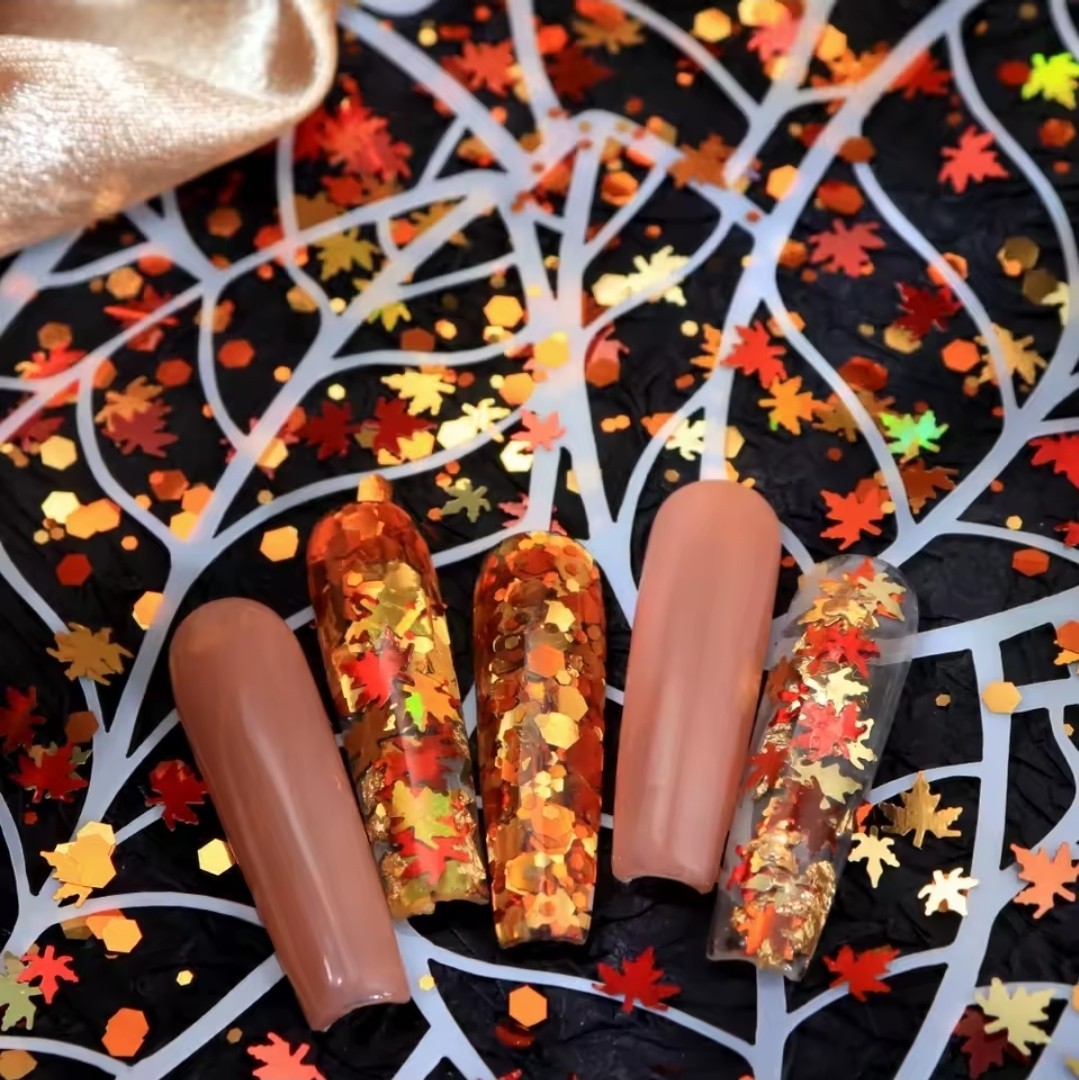 Maple Leaf Holographic Glitter Orange Color 1tsp Minibag