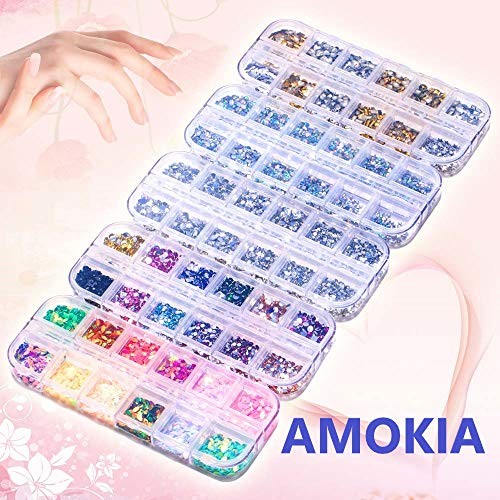 6400pcs Nail Art Rhinestones, Nail Crystal Gems Nail Diamonds, Gold Silver