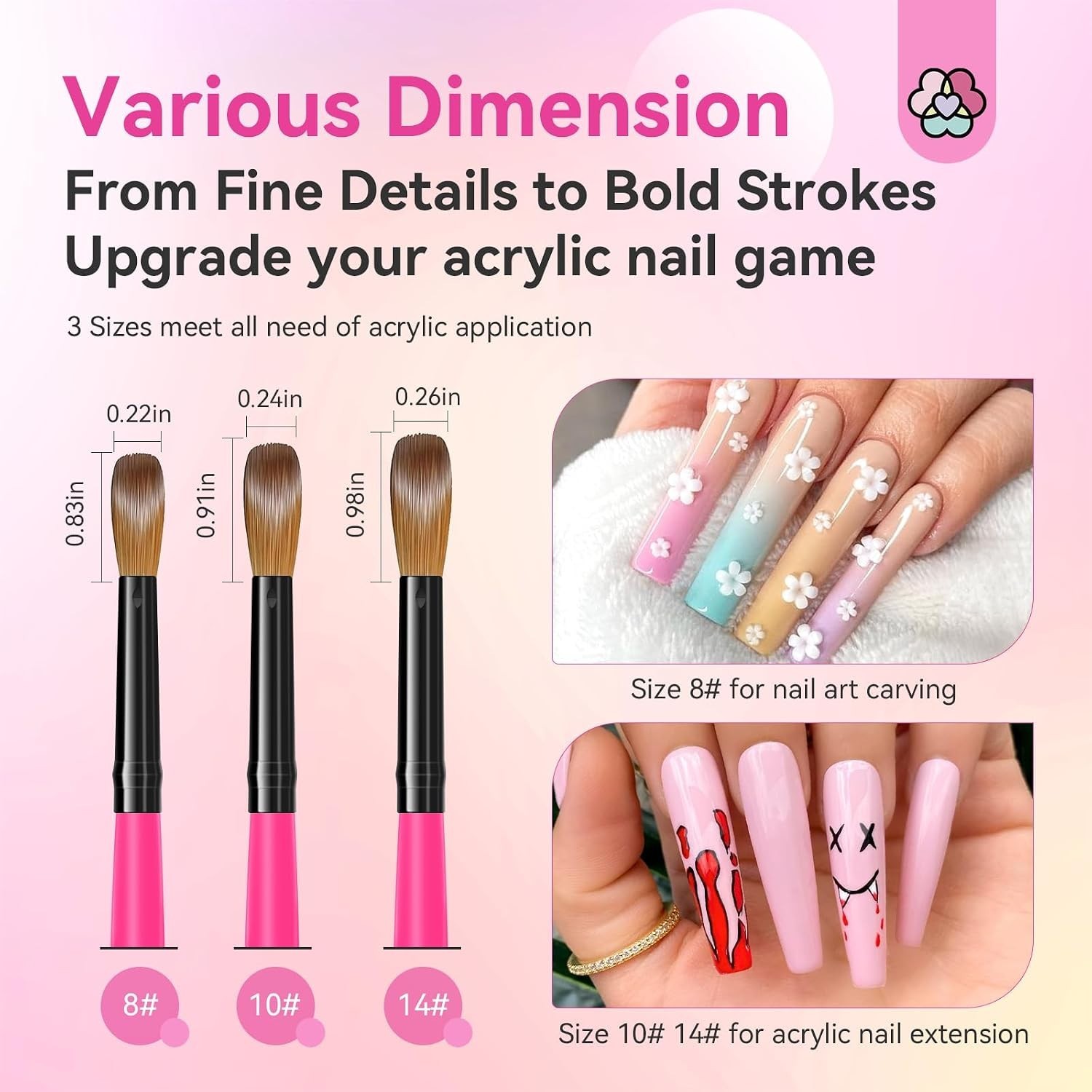 Acrylic Nail Brush Set – Sizes 8, 10, 14 for Professional Nail Art & Extensions