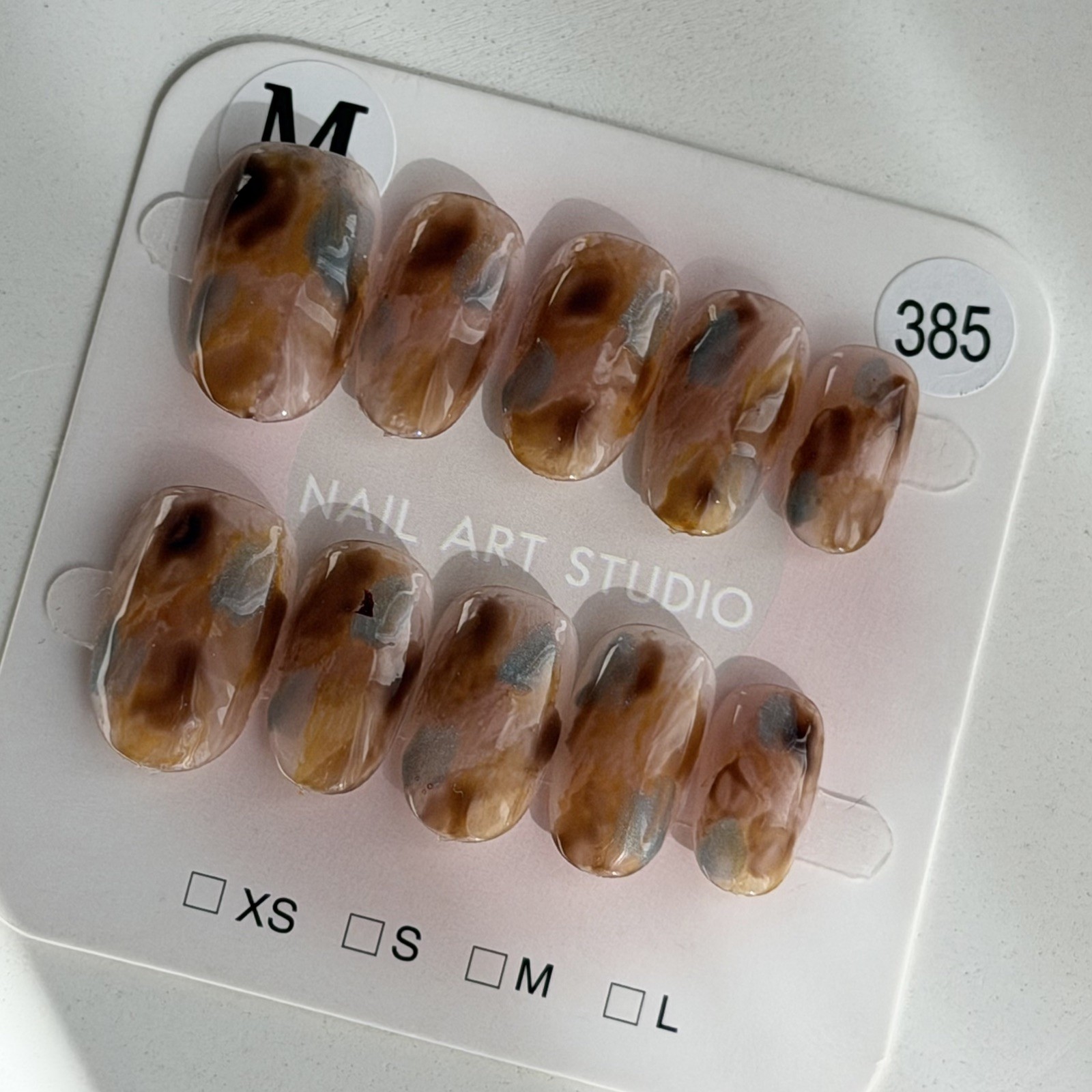 Handmade Amber Ombre Press-On Nails Short Oval Size M Gradient Reusable 385