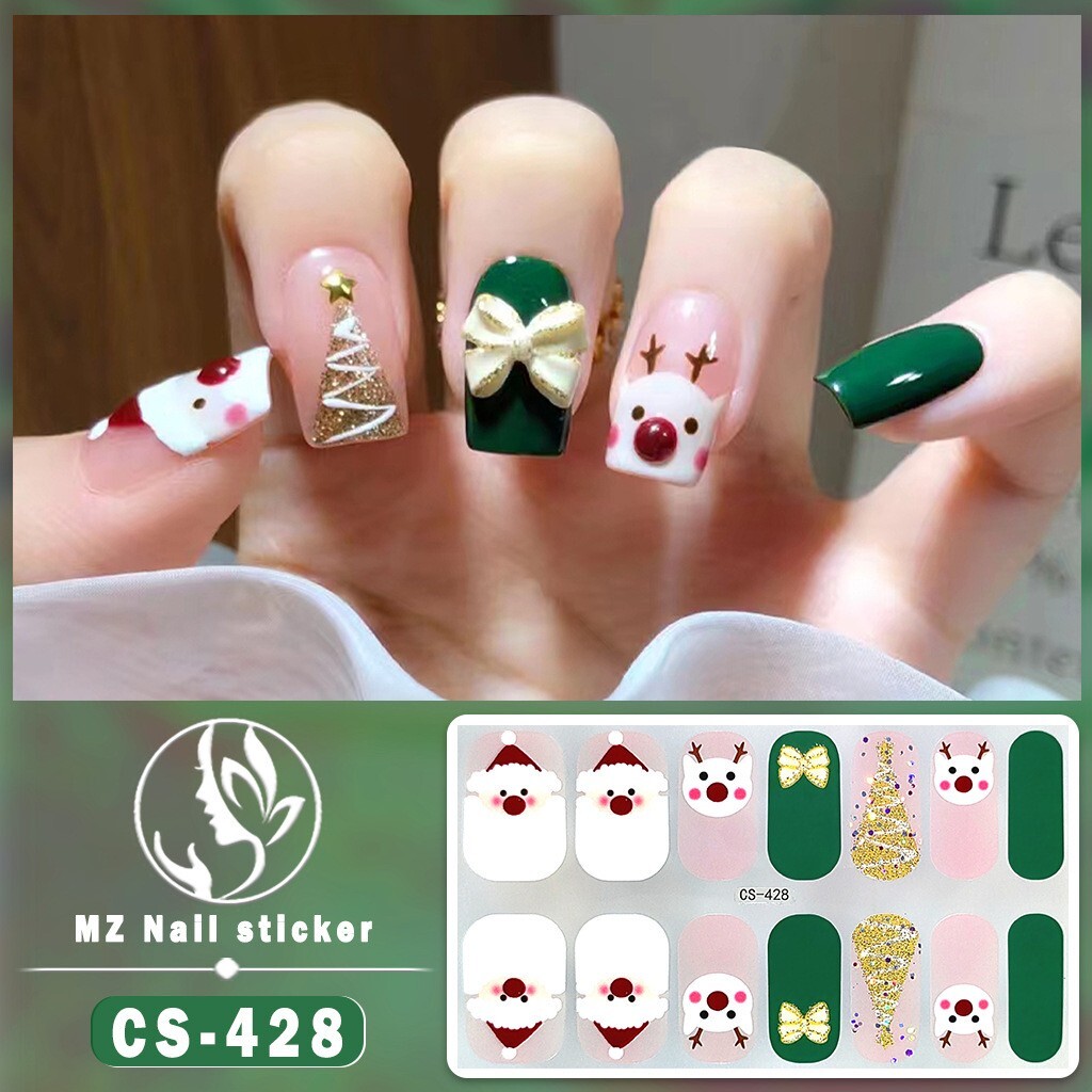 5 pcs hot sale Christmas Nail Stickers Semi Cured Gel Nail Stickers UV Lamp