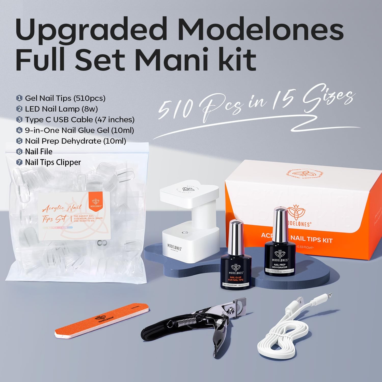 X Nail Gel Kit Medium Coffin, Upgrade 510Pcs Fake Nails, 9-in-One Glue Prep D…
