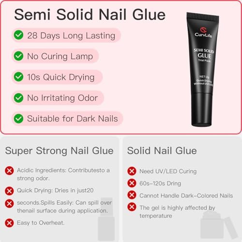 CurvLife Semi Solid Nail Glue 2g (5pcs) – Strong, Quick Drying Adhesive for