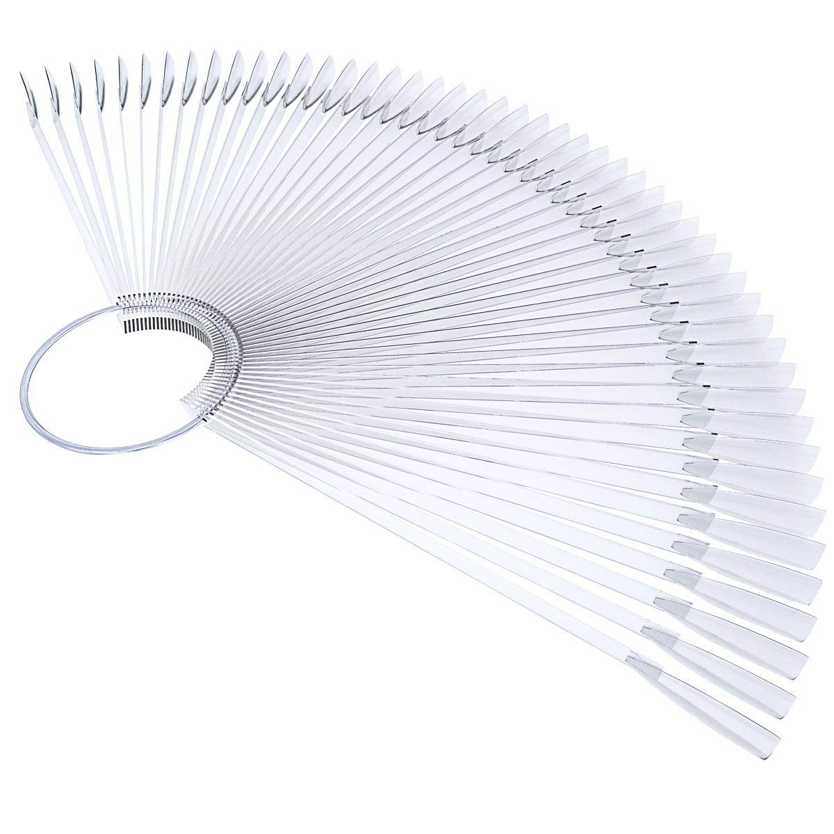 100 Pcs Clear Nail Swatch Sticks with Ring Fan Shape Nail Color Swatches Sticks