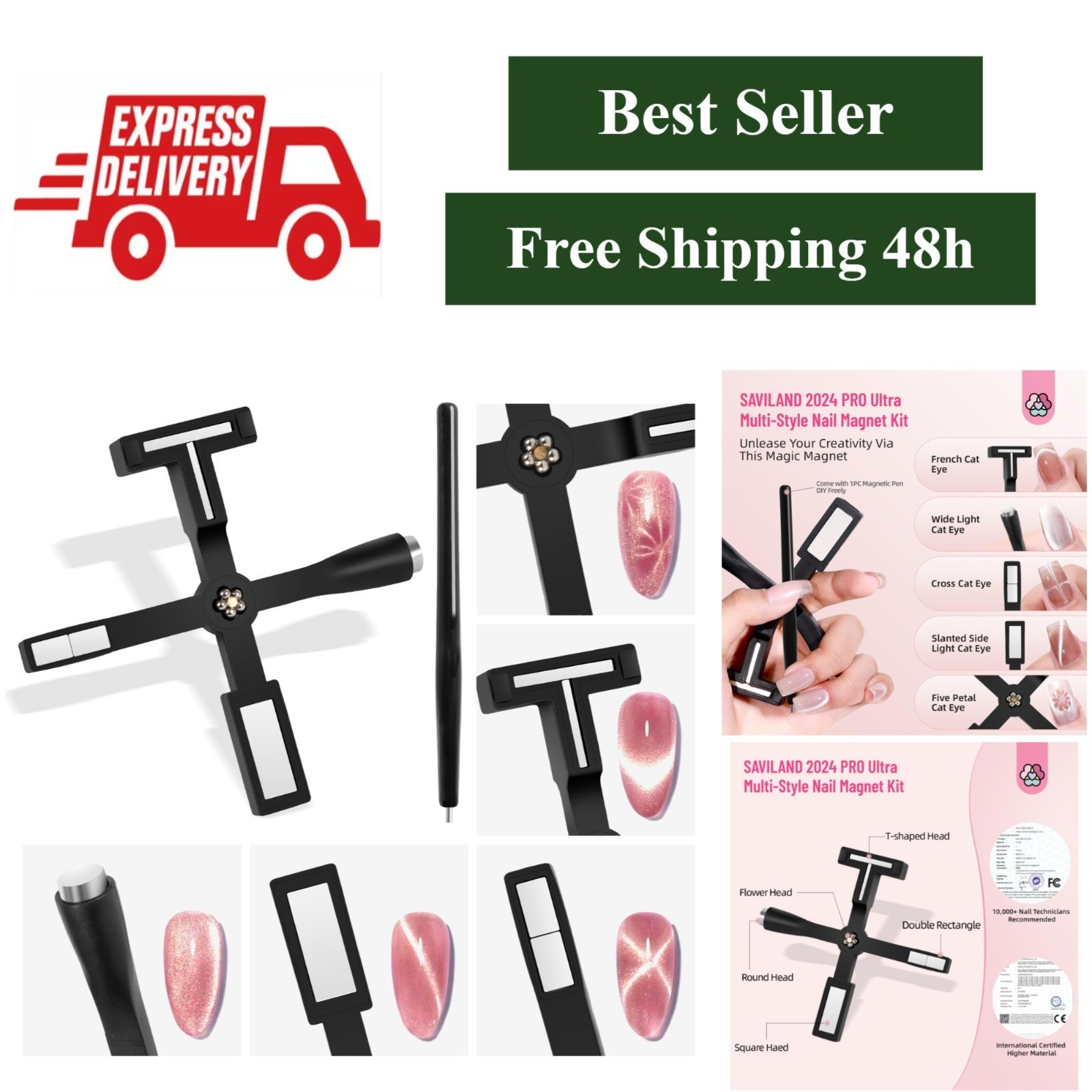 SAVILAND Cat Eye Nail Magnet Set 2024 – 5 in 1 Magnetic Tool