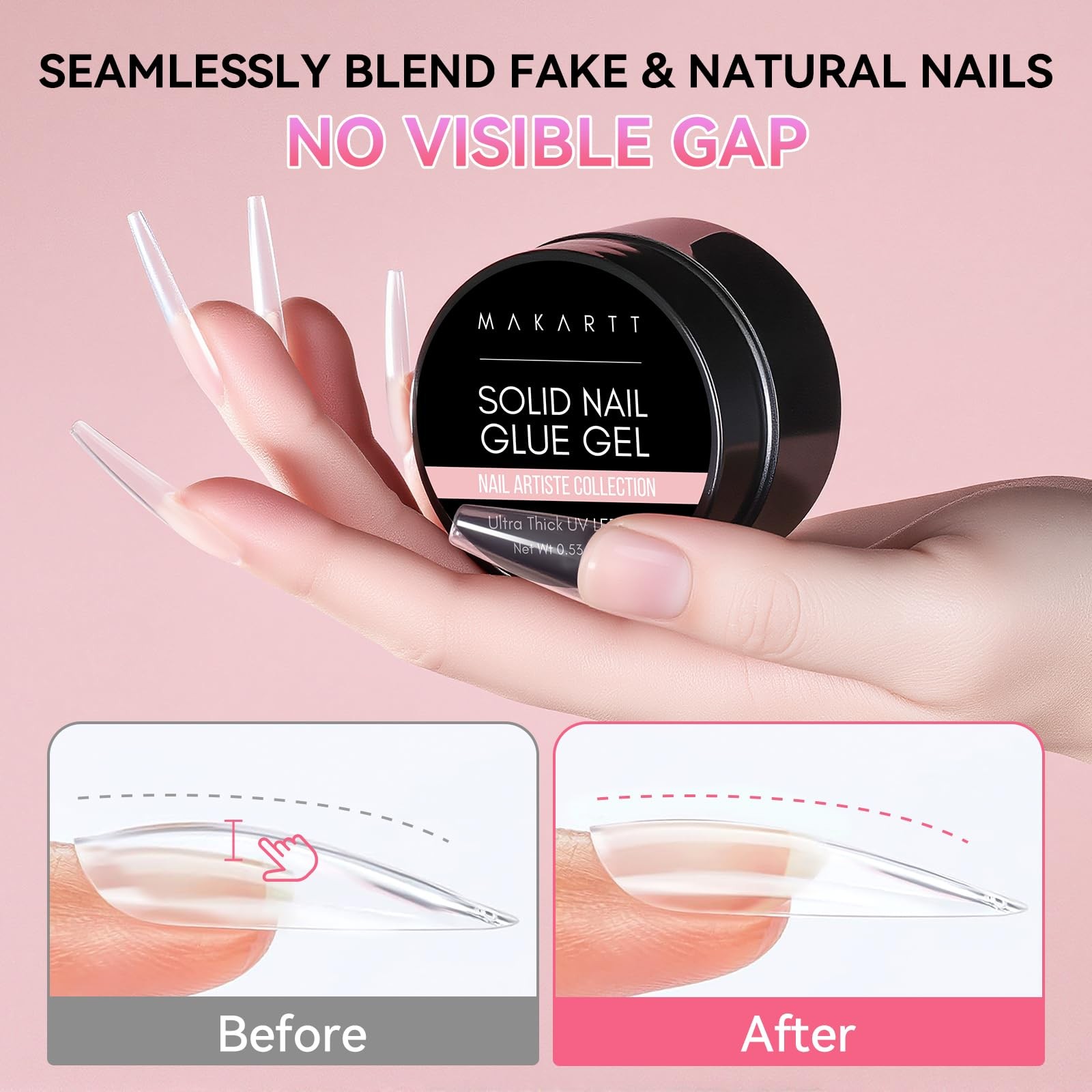 Makartt Solid Nail Glue Gel for Press on Nails: Strong 15ml / 0.53oz, Clear