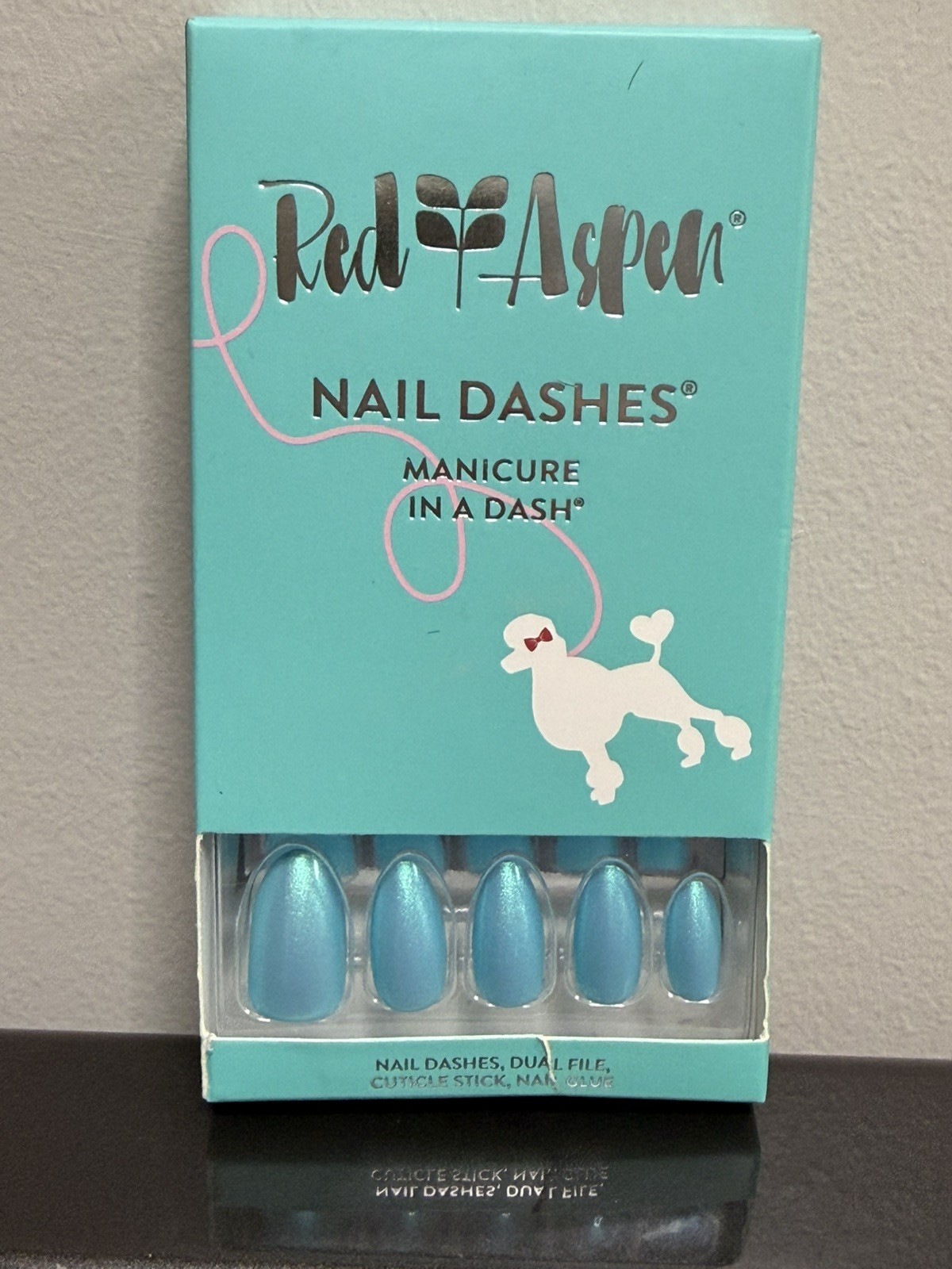 Red Aspen Press On Nails~ Doris’s Teal Poodle Skirt ~ medium almond