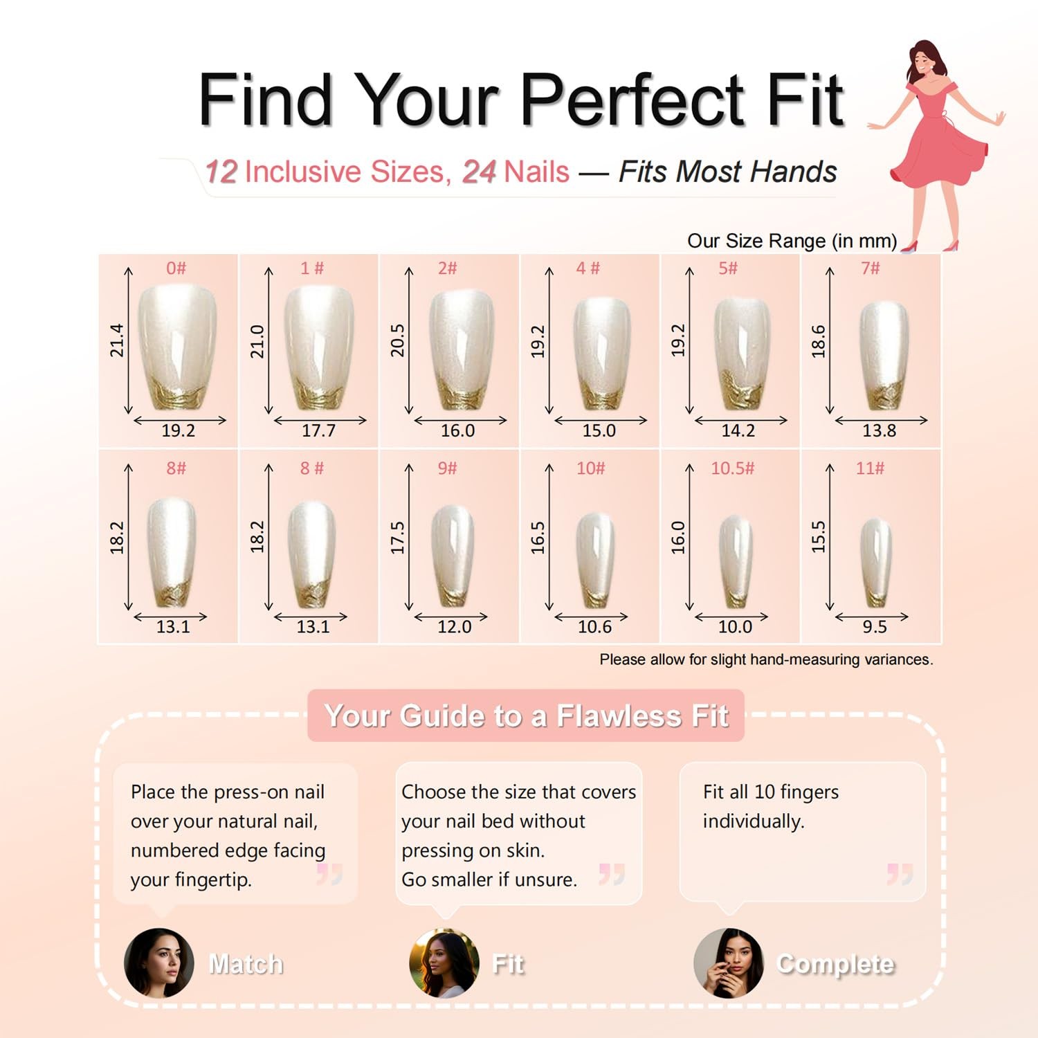 Gold French Tip Press On Nails for Women, Glossy Short, 024-Gold