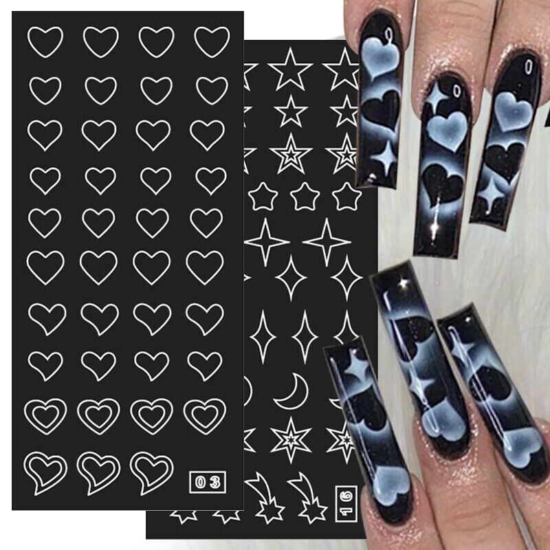 Hollow Painting Nail Stickers French Butterfly Star Heart Snowflake Pattern NS43
