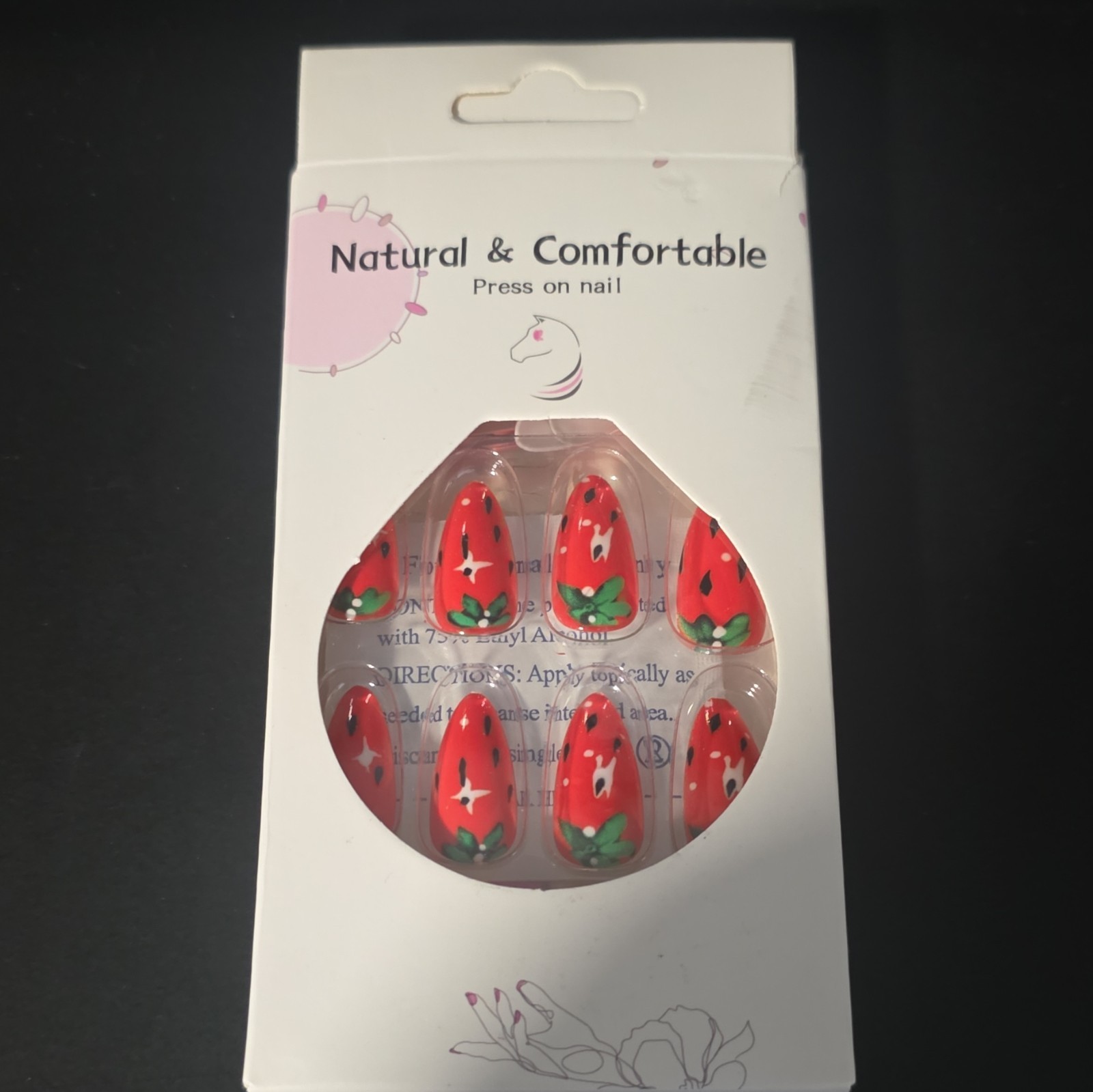 Press-On Nails Almond Red Fruit Theme Pre-Designed Nail Art Set