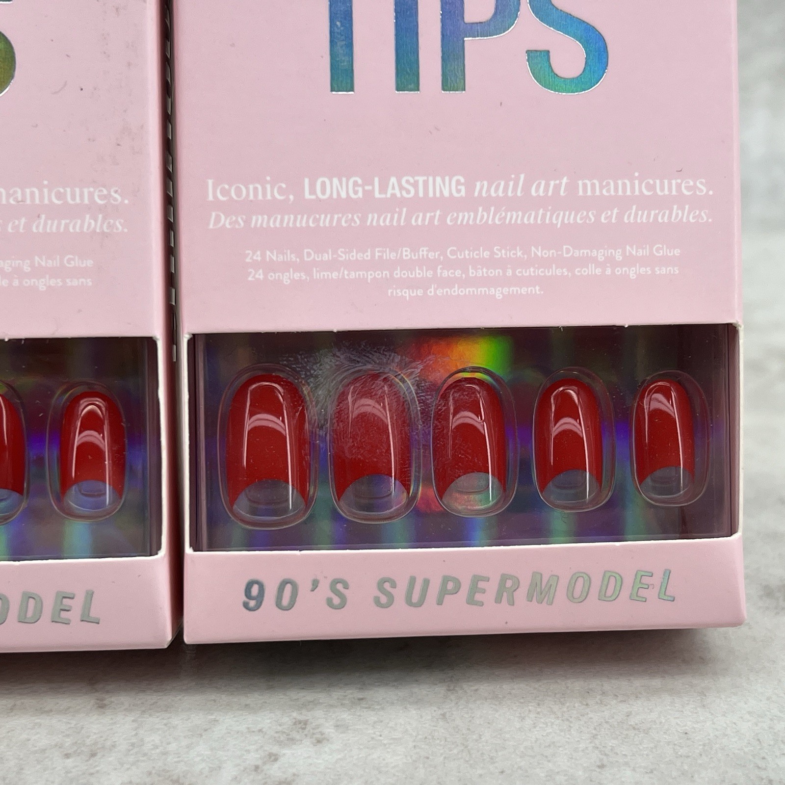 2 Pack! Chillhouse Chill Tips artificial nails 90’s Supermodel design – Red- New