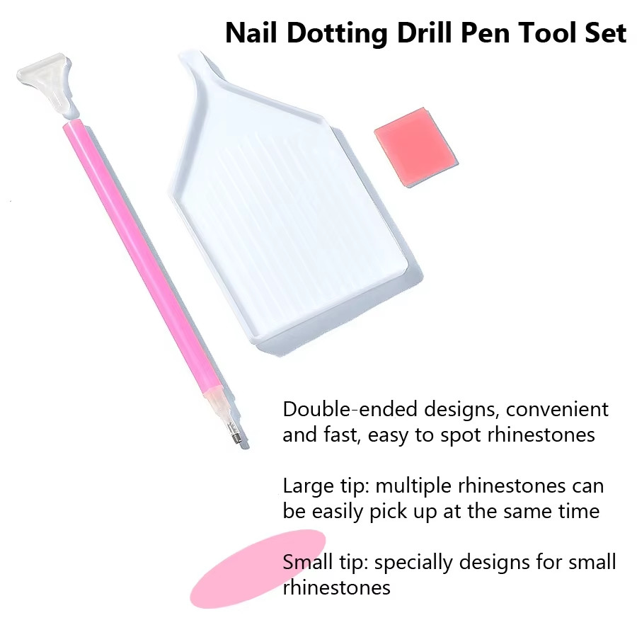 3Pcs Nail Art Rhinestones Pickers, Dotting Pen with Storage Tray Glue Clay for D
