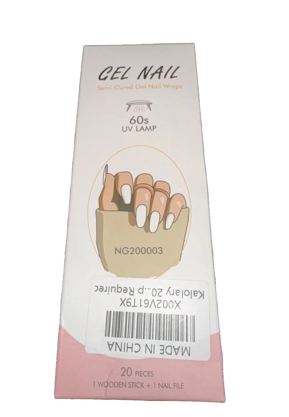 Kalolary Semi-Cured Gel Nail Wraps White 20 Pieces 1 Wooden Stick & Nail File